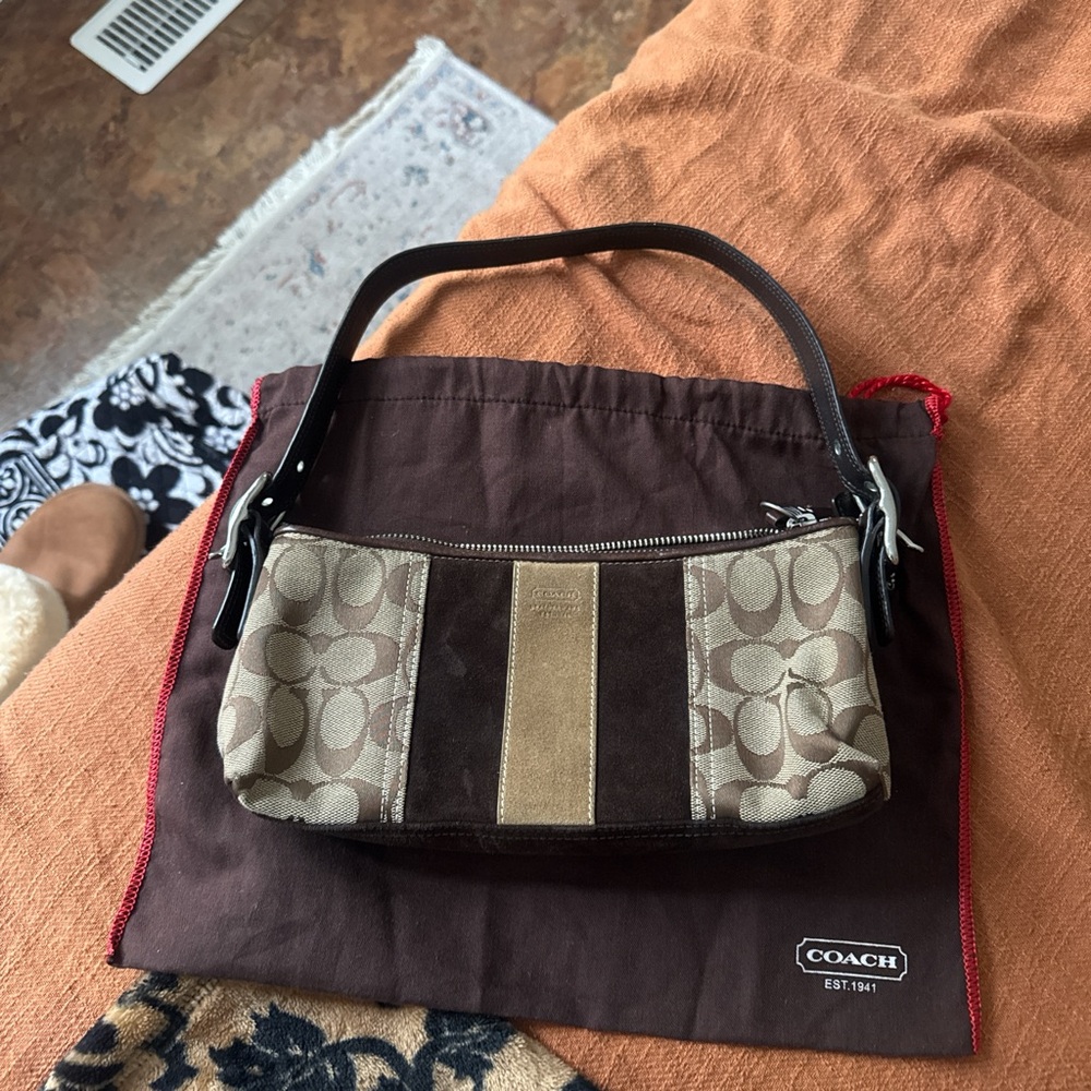 Coach Signature Brown and Tan Handbag